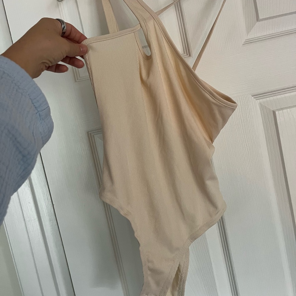 Cream Ribbed One-Piece Swimsuit